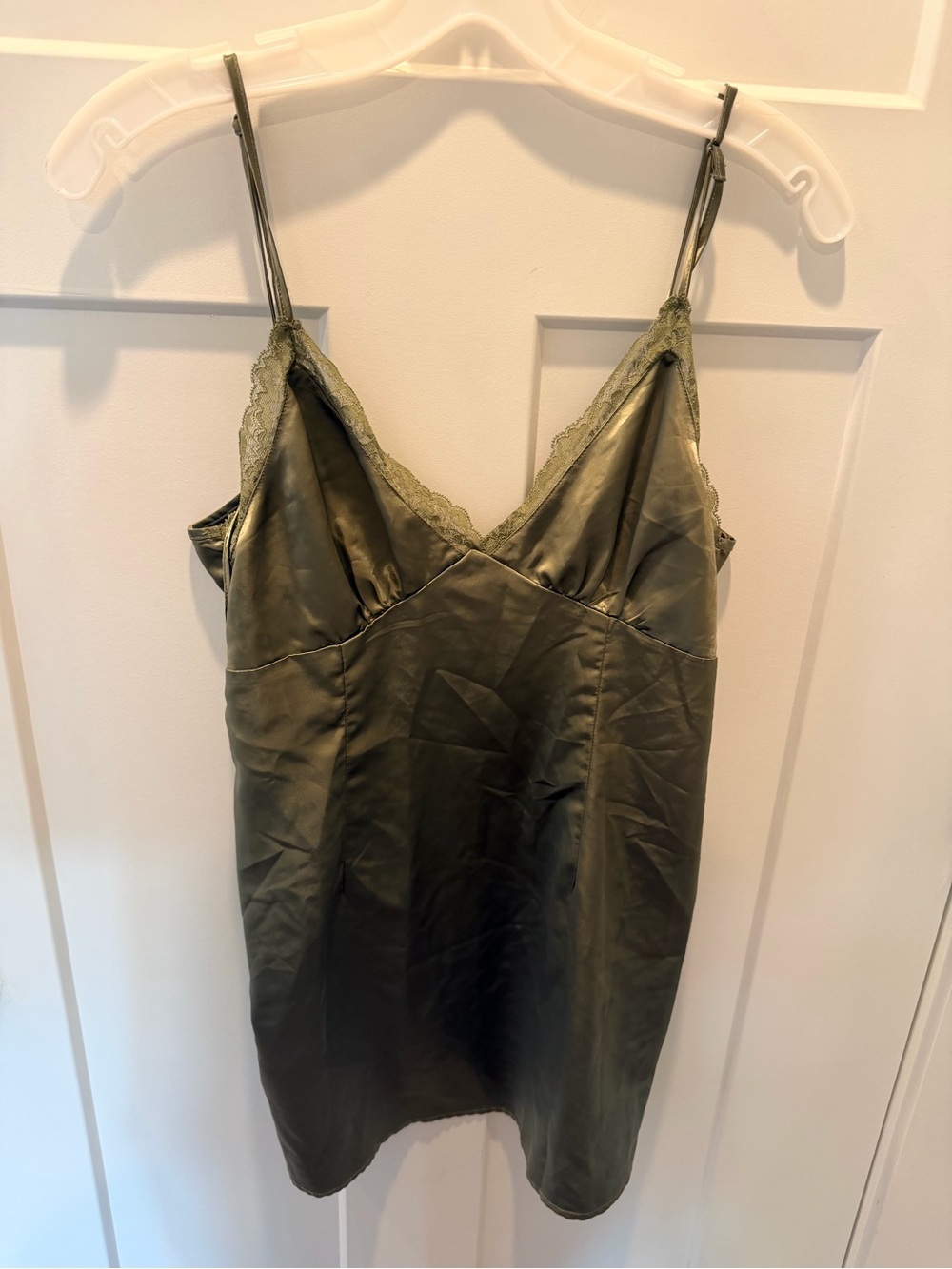 H&M Divided Olive Green Satin Lace Trim Y2K Slip Mini top- Dress S